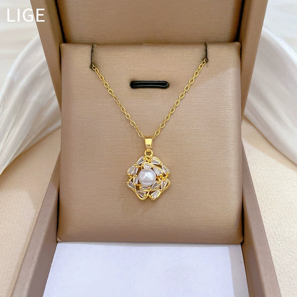 Titanium Steel Women's Geometric Light Luxury Electroplating Necklace Earrings Set