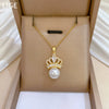 Titanium Steel Women's Geometric Light Luxury Full Diamond Pearl Crown Style Necklace Earrings Set With Electroplating