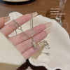 Titanium Steel Women's Geometric Mixed Gemstone Setting Electroplated Gold Brick Necklace Cross Chain