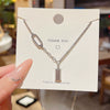 Titanium Steel Women's Geometric Mixed Gemstone Setting Electroplated Gold Brick Necklace Cross Chain