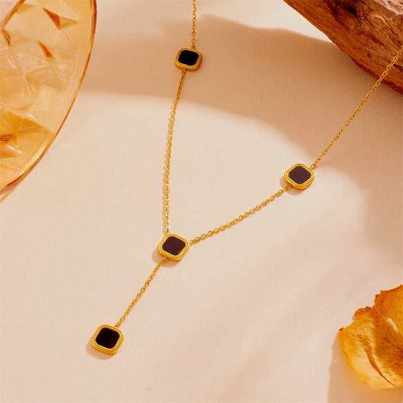 Titanium Steel Women's Geometric Round Square Tassel Necklace
