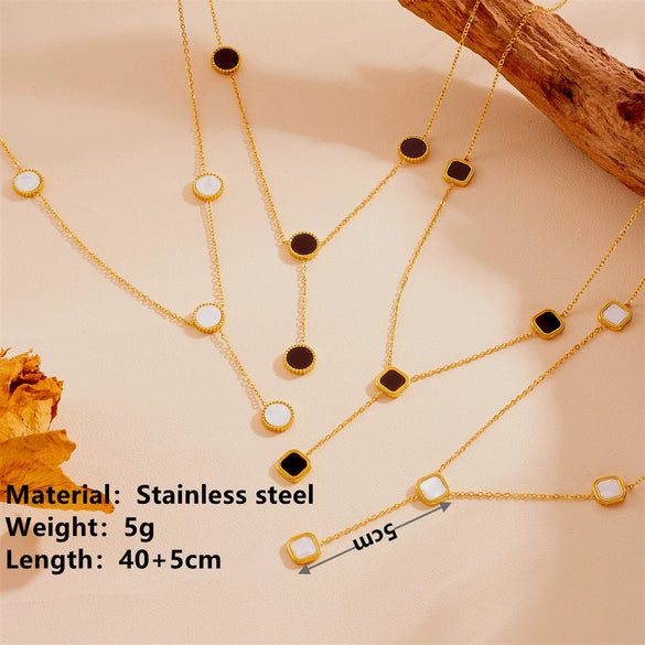 Titanium Steel Women's Geometric Round Square Tassel Necklace