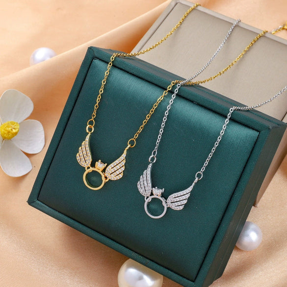 Titanium Steel Women's Geometric Style Little Angel Pendant Necklace With Mixed Gemstone Inlay And O Chain Electroplating Design