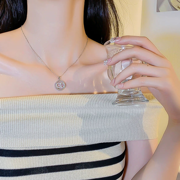 Titanium Steel Women's Heart Shape Diamond Inlaid Clavicle Necklace
