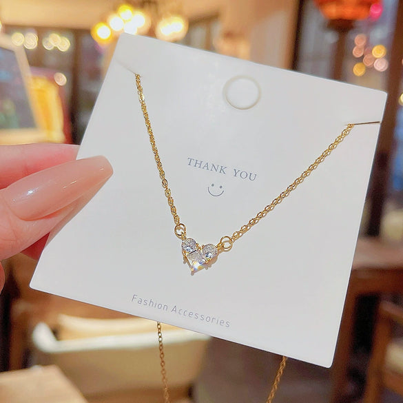 Titanium Steel Women's Heart Shaped Clavicle Chain Necklace With Mixed Gem Inlay And Inlaid Zircon