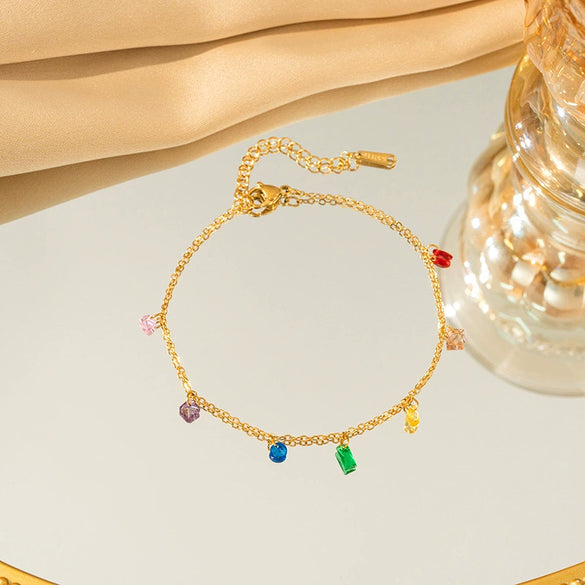 Titanium Steel Women's Highend Allmatch Necklace Bracelet Anklet Threepiece Set With Rhinestones And Electroplating