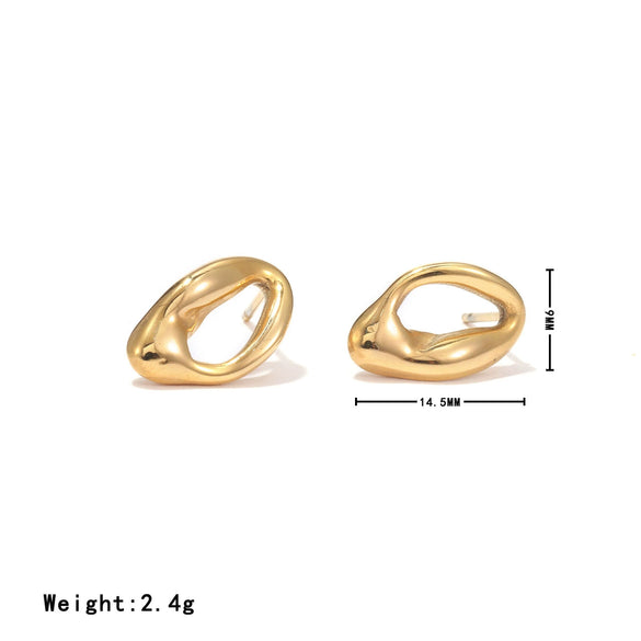 Titanium Steel Women's Hollow Asymmetrical Oval Geometric Design Earrings Minimalist Style