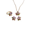 Titanium Steel Women's Jewelry Set With Gemstone Flower Pendant Ring And Earring Electroplated O Word Chain