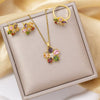 Titanium Steel Women's Jewelry Set With Gemstone Flower Pendant Ring And Earring Electroplated O Word Chain