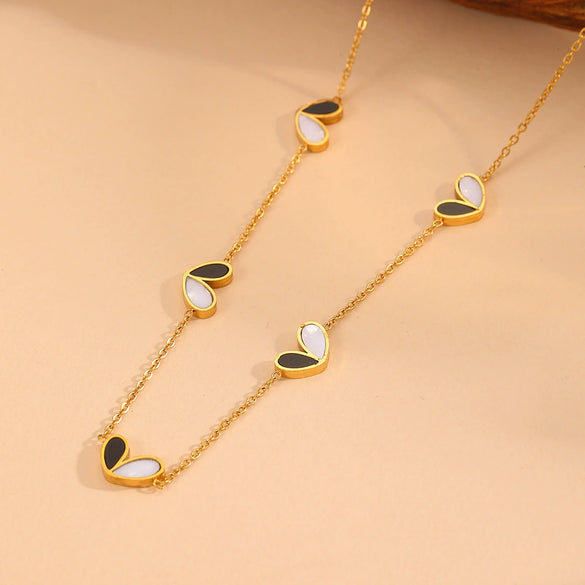 Titanium Steel Women's Jewelry Set With Peach Heart Shape And Plants Flowers Pattern