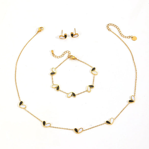 Titanium Steel Women's Jewelry Set With Peach Heart Shape And Plants Flowers Pattern