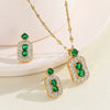 Titanium Steel Women's Jewelry With Geometric Pattern O Word Chain Emerald Gemstone Pendant And Earrings Electroplating Process