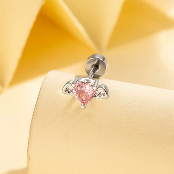 Titanium Steel Women's Jewelry With Heart Shape And Zirconia For Cartilage Puncture Fashion Style