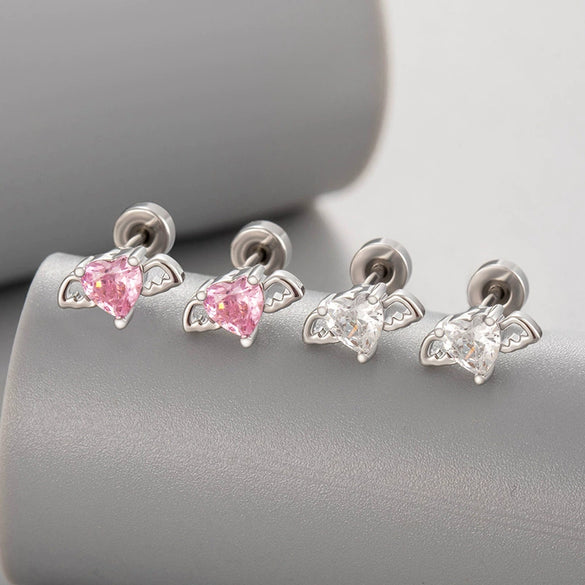 Titanium Steel Women's Jewelry With Heart Shape And Zirconia For Cartilage Puncture Fashion Style
