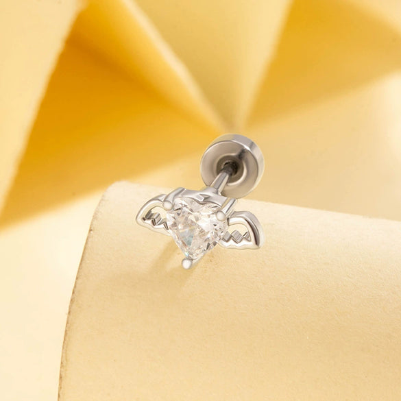 Titanium Steel Women's Jewelry With Heart Shape And Zirconia For Cartilage Puncture Fashion Style