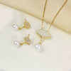 Titanium Steel Women's Jewelry With Pearl Pendant O Word Chain Leaf Pattern Mixed Gemstone Setting Electroplating