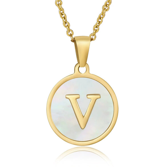 316L Stainless Steel Women's Letter Pattern Gold Inlaid Cross Chain Clavicle Necklace Pendant Jewelry