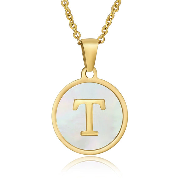 316L Stainless Steel Women's Letter Pattern Gold Inlaid Cross Chain Clavicle Necklace Pendant Jewelry