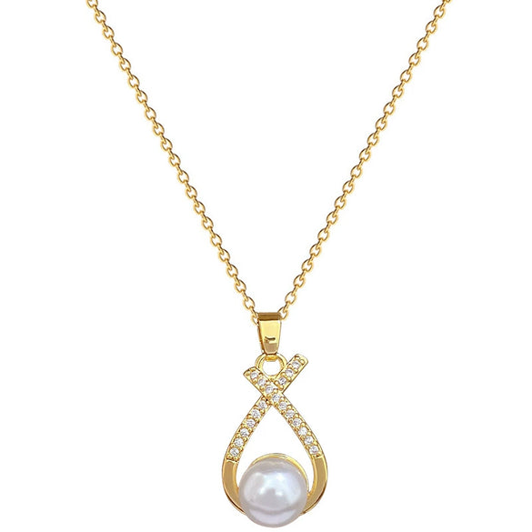 Titanium Steel Women's Light Luxury Cross Pearl Jewelry Set With Geometric Pattern And Electroplating Treatment