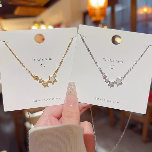 Titanium Steel Women's Light Luxury Fivepointed Star Clavicle Chain With Mixed Gem Inlay And Zircon Inlaid Pendant