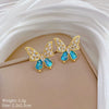 Titanium Steel Women's Light Luxury Geometric Blue Bow Earrings Necklace Set With Electroplating