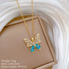 Titanium Steel Women's Light Luxury Geometric Blue Bow Earrings Necklace Set With Electroplating