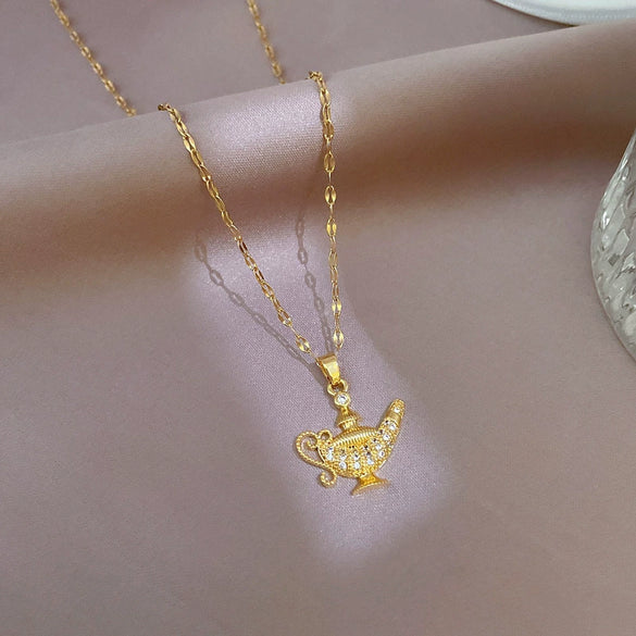 Titanium Steel Women's Light Luxury Geometric Diamond Microinlaid Zircon Pendant Necklace Copper Plated Gold