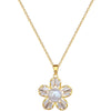 Titanium Steel Women's Light Luxury Geometric Five Leaf Flower Pearl Necklace And Earrings Set With Electroplating