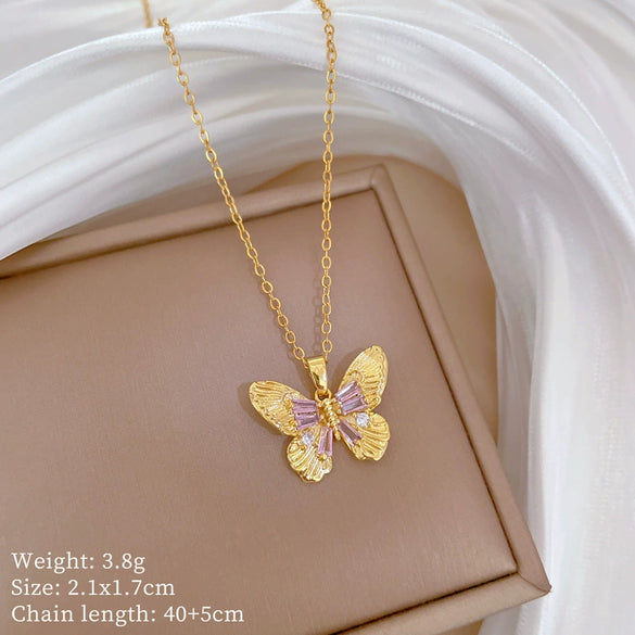 Titanium Steel Women's Light Luxury Geometric Laser Bow Full Diamond Electroplated Necklace Earrings Set