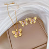 Titanium Steel Women's Light Luxury Geometric Laser Bow Full Diamond Electroplated Necklace Earrings Set
