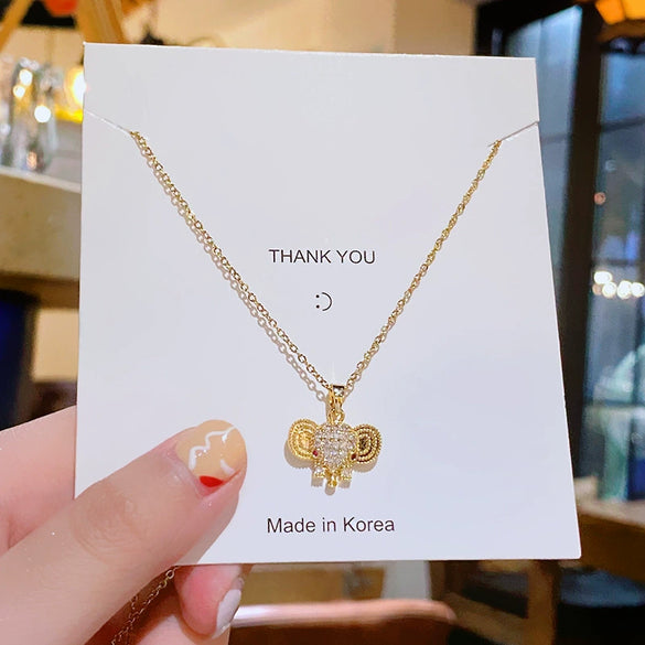 Titanium Steel Women's Light Luxury Geometric Patterned Auspicious Elephant Pendant Cross Chain Necklace