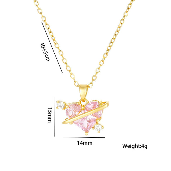 Titanium Steel Women's Light Luxury Heart Pendant Ochain Necklace With Diamond Design