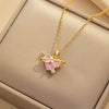 Titanium Steel Women's Light Luxury Heart Pendant Ochain Necklace With Diamond Design