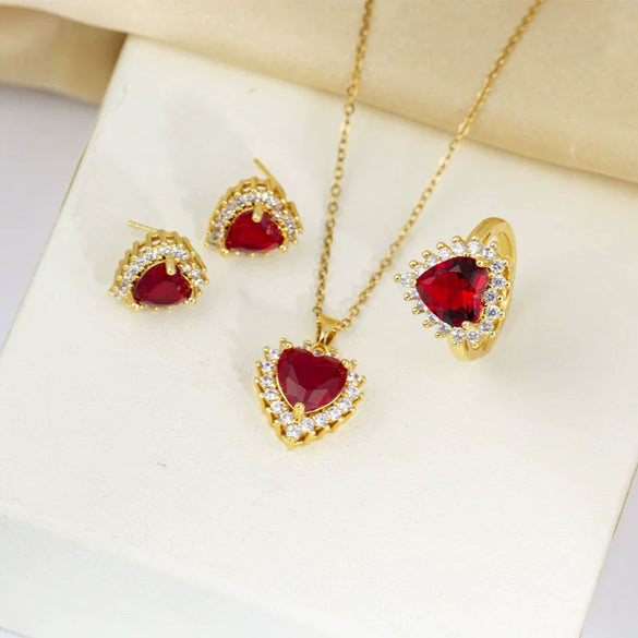 Titanium Steel Women's Light Luxury Heart Shape Pendant Jewelry With Gemstone And Electroplating