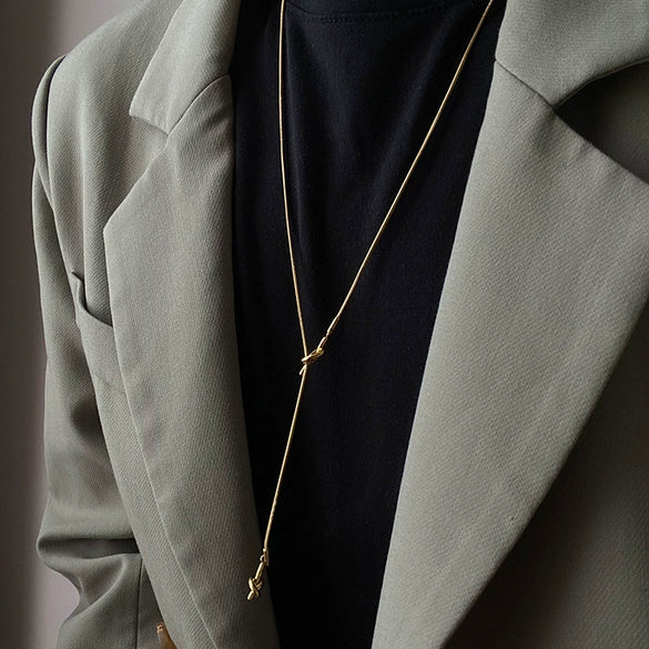 Titanium Steel Women's Long Tassel Ushaped Snake Bone Chain Necklace Light Luxury Style Electroplated For Autumn And Winter Wholesale