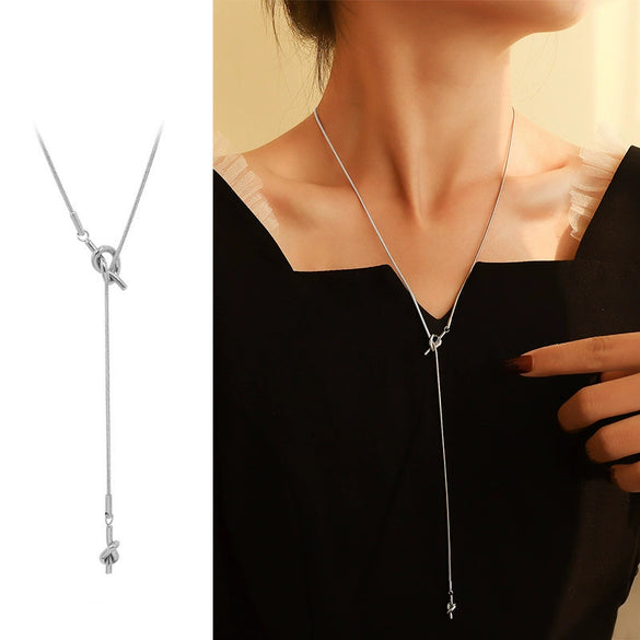 Titanium Steel Women's Long Tassel Ushaped Snake Bone Chain Necklace Light Luxury Style Electroplated For Autumn And Winter Wholesale