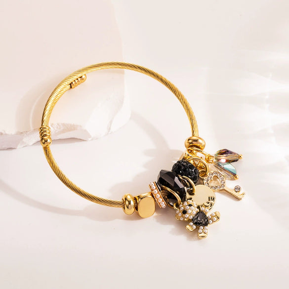 Titanium Steel Women's Love Bear Pendant Bracelet With Animals And Zodiac Pattern
