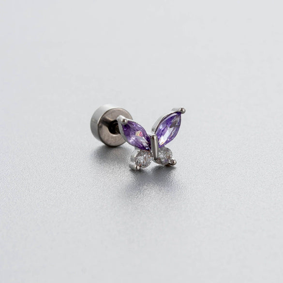 Titanium Steel Women's Love Butterfly Zircon Earrings