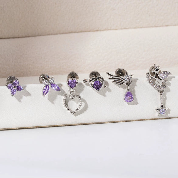 Titanium Steel Women's Love Butterfly Zircon Earrings