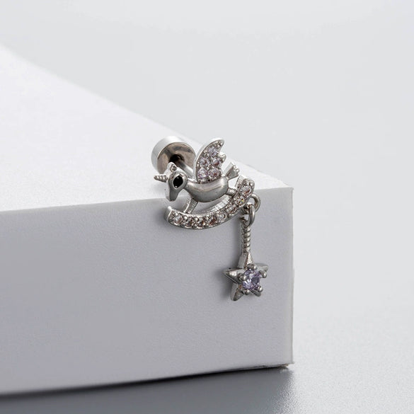 Titanium Steel Women's Love Butterfly Zircon Earrings