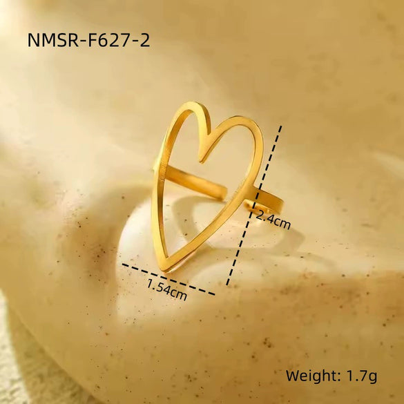 Titanium Steel Women's Love Heart Hollow Nonfading Ring Electroplated Fashion Style