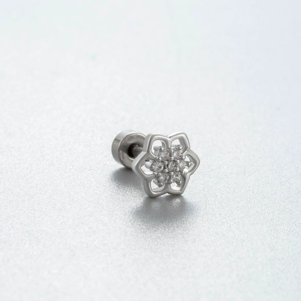 Titanium Steel Women's Lovely Inlaid Zircon Heart Flower Star Ear Nails