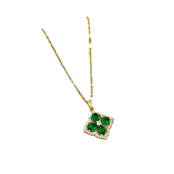 Titanium Steel Women's Luxury Fourleaf Flower Necklace With Gold Plated Copper Pendant And Diamond Micropaved Zircon Geometric Style