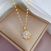 Titanium Steel Women's Luxury Geometric Flowers Full Diamond Necklace