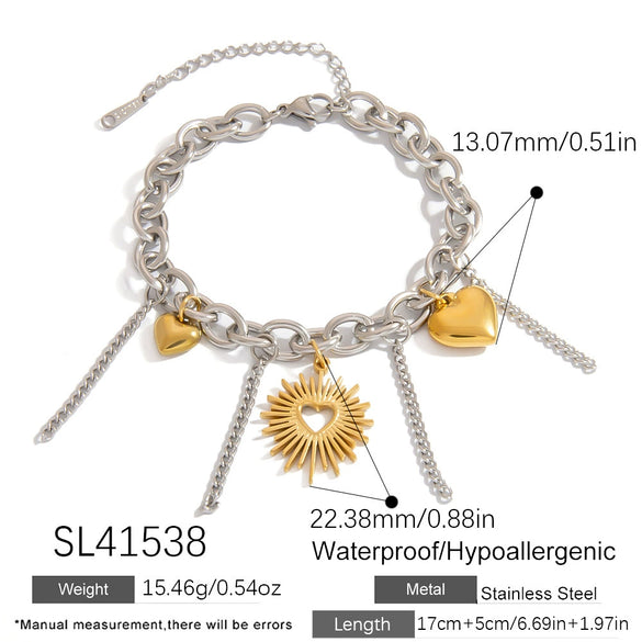 Titanium Steel Women's Minimalist Bracelet With Starfish Shell Heart Shape And Bow Pendant Electroplated