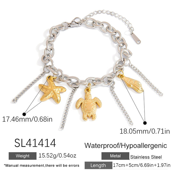 Titanium Steel Women's Minimalist Bracelet With Starfish Shell Heart Shape And Bow Pendant Electroplated