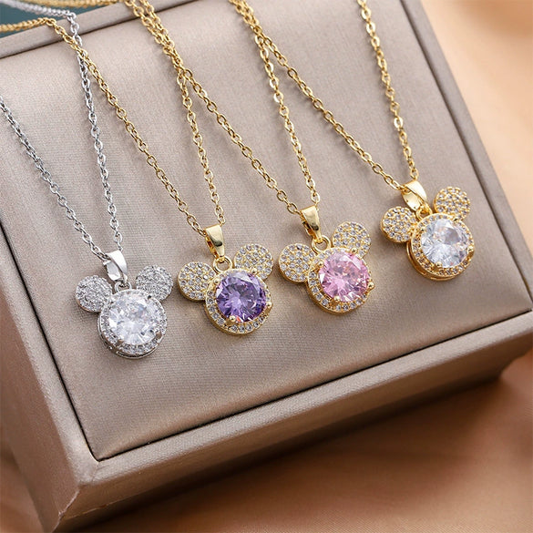 Titanium Steel Women's Necklace Copper Plated Real Gold Micro Inlaid Zircon With Cartoon Character Pendant Electroplating Treatment