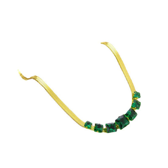 Titanium Steel Women's Necklace Light Luxury Geometric Snake Bone Chain Mixed Gem Inlay Electroplating
