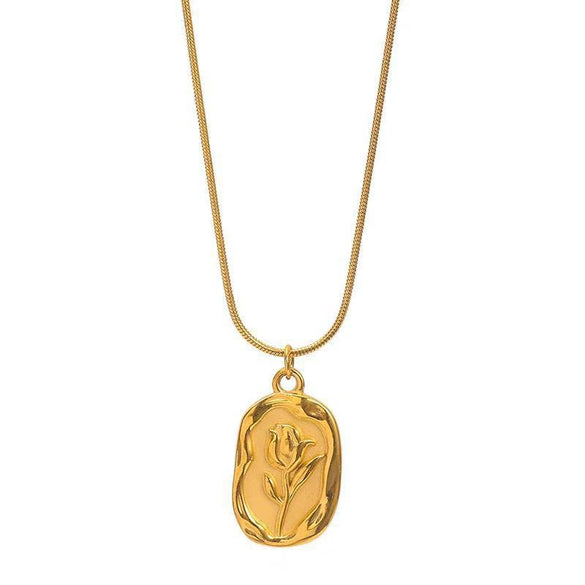Titanium Steel Women's Necklace With French Retro Style Tulip Embossed And Geometric Pattern And Electroplating Treatment