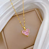 Titanium Steel Women's Necklace With Peach Heart Pendant Inlaid With Zirconium And Real Gold Geometric Design